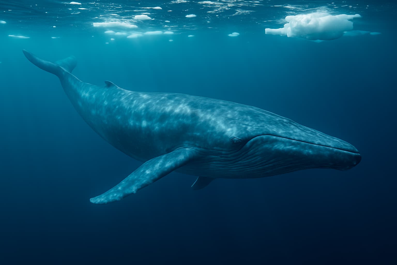 Ballena azul nadando en aguas polares