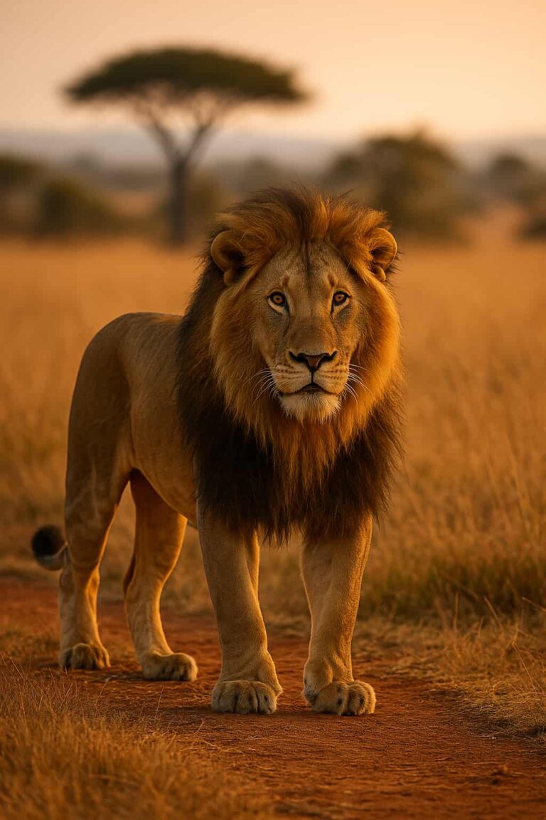 Fotografía de EL León Africano macho caminando por la sabana