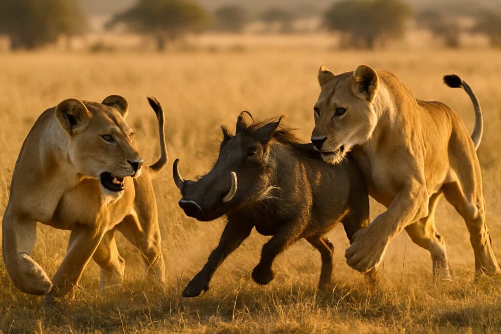 El León Africano: 7 Secretos Fascinantes del Rey de la Sabana leonas africanas cazando juntas en la sabana al amanecer