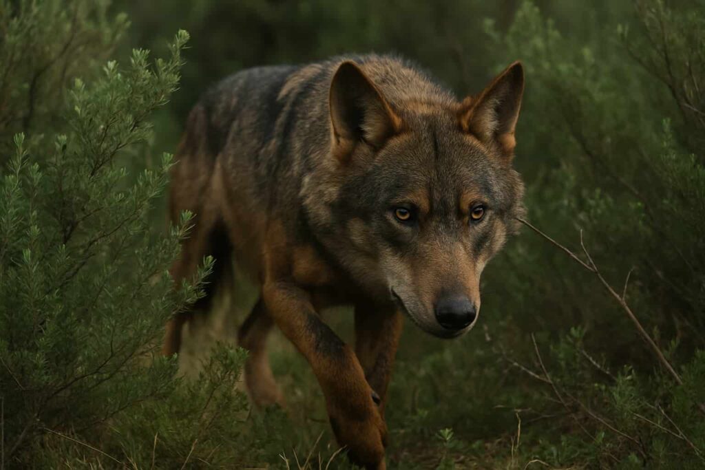Lobo ibérico: 7 claves para entender al depredador más emblemático de Europa Lobo ibérico acechando entre arbustos