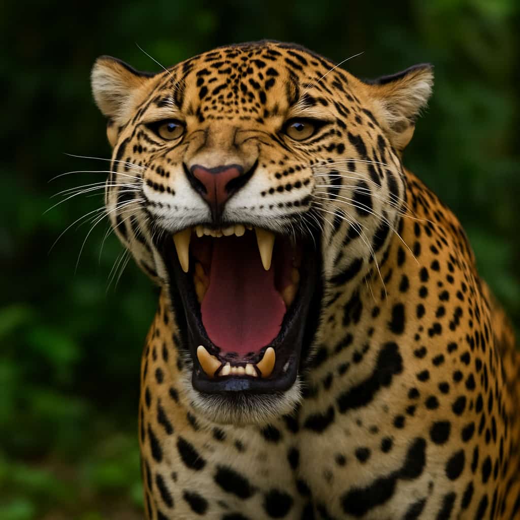 Depredador de América: 6 Misterios del Sigiloso Jaguar El De`redador de América mpstrando sus poderozas mandíbulas.