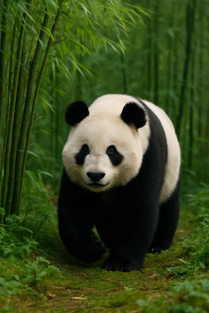 Panda Gigante en los Bosques de Bambú Panda gigante en su hábitat natural, rodeado de bambú