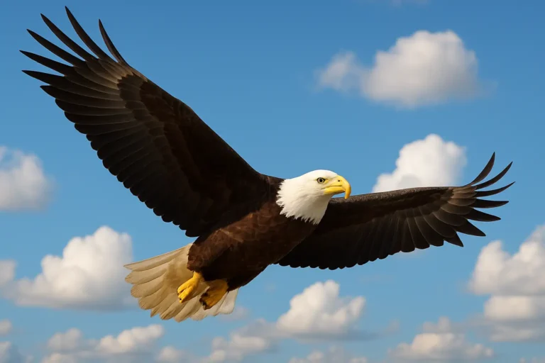 Águila calva volando majestuosa sobre el cielo de América del Norte