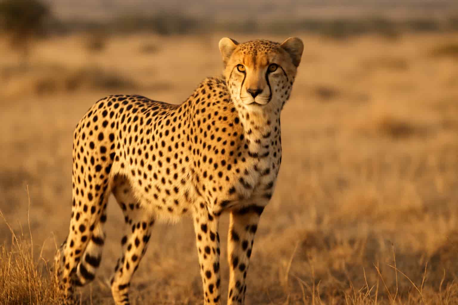Guepardo de pie en la sabana africana