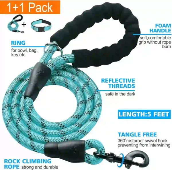 Collar Reflectante para Perros con Correa Incluida – Ajustable, Acolchado y Transpirable