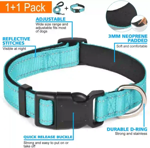 Collar Reflectante para Perros con Correa Incluida – Ajustable, Acolchado y Transpirable