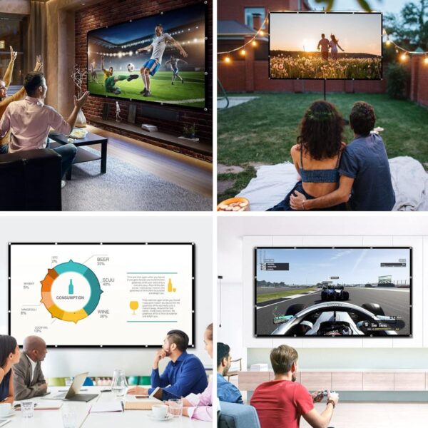 Pantalla proyector 120 pulgadas Osoeri. 16:9 HD antiarrugas plegable portátil lavable – Pantalla de proyección de doble cara para cine en casa y exteriores