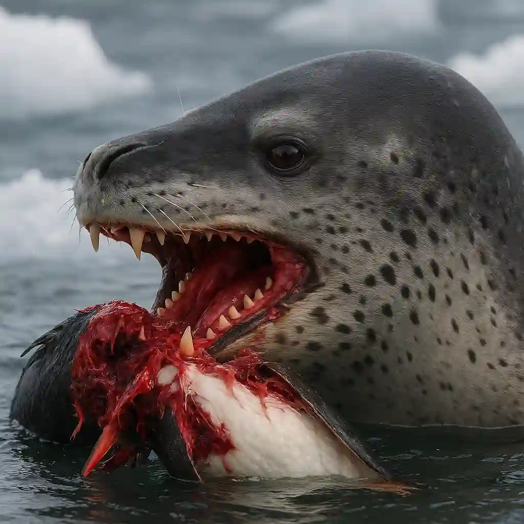Foca Leopardo: Descubre los 10 Secretos Más Terroríficos del Depredador Antártico Foca leopardo devorando una presa