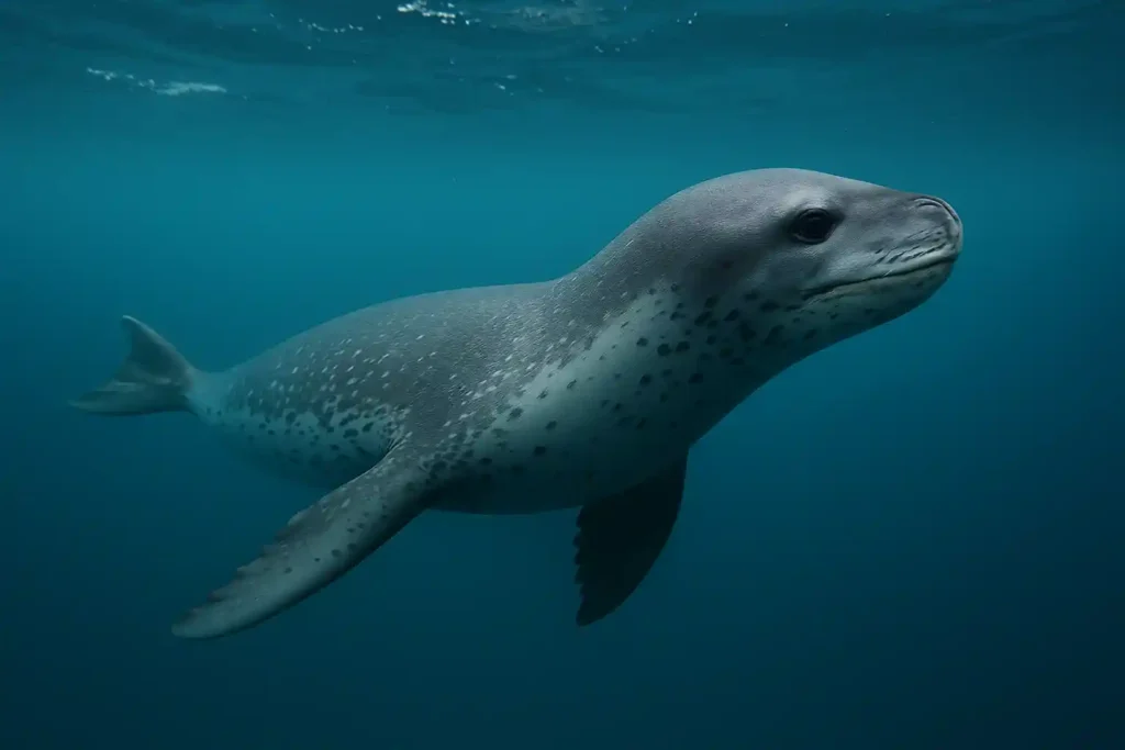 Foca Leopardo: Descubre los 10 Secretos Más Terroríficos del Depredador Antártico Foca leopardo nadando bajo el agua en el océano Antártico