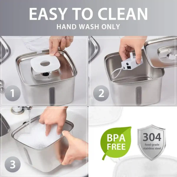 Veken Fuente de Agua para Gatos y Perros de Acero Inoxidable – Automática con Filtros de Repuesto y Alfombrilla de Silicona