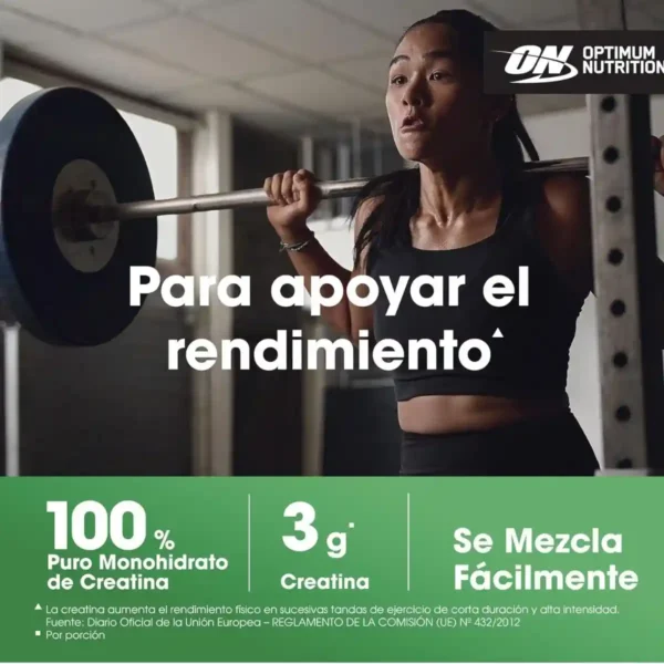 Optimum Nutrition Creatina Micronizada en Polvo Sin Sabor – 187 g (55 servicios) – Monohidrato 100 % Puro.