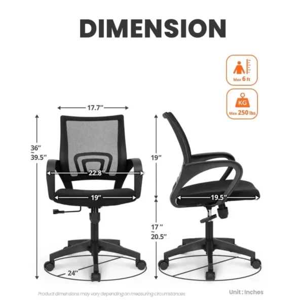 NEO- Silla de Oficina Ergonómica de Malla Azul con Soporte Lumbar y Asiento Acolchado