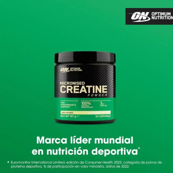 Optimum Nutrition Creatina Micronizada en Polvo Sin Sabor – 187 g (55 servicios) – Monohidrato 100 % Puro.