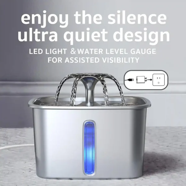 Veken Fuente de Agua para Gatos y Perros de Acero Inoxidable – Automática con Filtros de Repuesto y Alfombrilla de Silicona