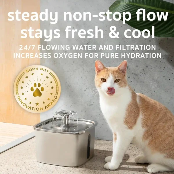 Veken Fuente de Agua para Gatos y Perros de Acero Inoxidable – Automática con Filtros de Repuesto y Alfombrilla de Silicona