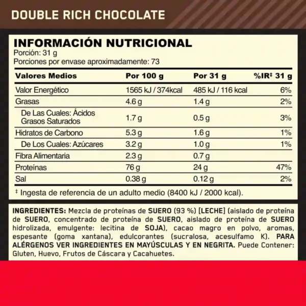 Proteína Whey Optimum Nutrition Gold Standard 100% – Doble Chocolate 2.26kg
