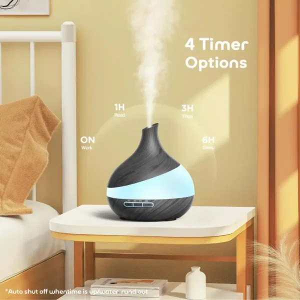 Difusor de aceites esenciales 16.9 fl oz (500 ml) con control remoto – Humidificador ultrasónico silencioso con luz LED de 14 colores y temporizador