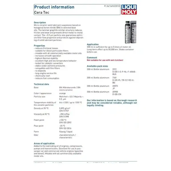 Liqui Moly Cera Tec 3721 – Aditivo Cerámico Antidesgaste 300 ml para Motores y Transmisiones