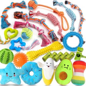 Pack de Juguetes para Cachorros – 25 Unidades- Mordedores, Peluches con Sonido, Pelota de Premios y Cuerdas Resistentes (Perros Pequeños)