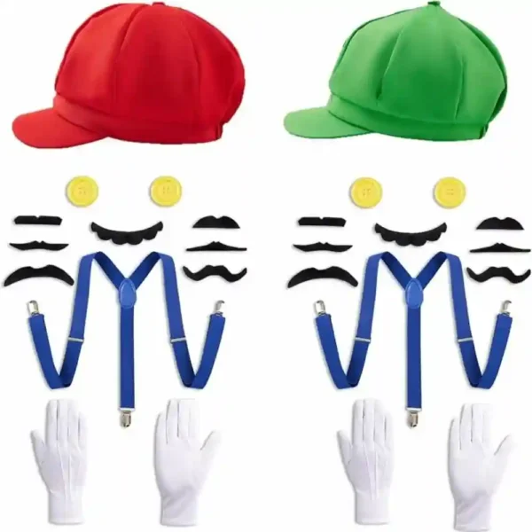 Disfraz Super Bros para Adultos con Accesorios – Sombrero, Bigote, Guantes y Tirantes para Cosplay o Fiestas