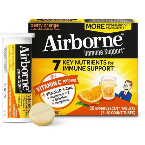 Comprimidos Efervescentes Airborne Sabor Naranja – Refuerzo Inmunológico con Vitamina C y Antioxidantes