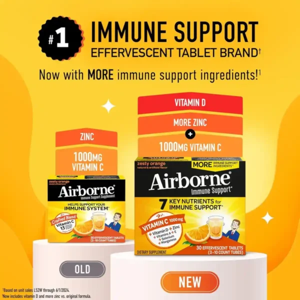 Comprimidos Efervescentes Airborne Sabor Naranja – Refuerzo Inmunológico con Vitamina C y Antioxidantes
