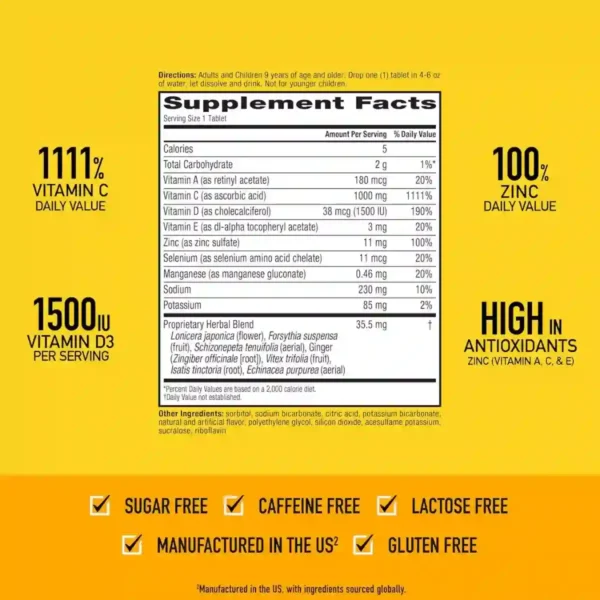 Comprimidos Efervescentes Airborne Sabor Naranja – Refuerzo Inmunológico con Vitamina C y Antioxidantes